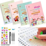 MiniBelly-Dev Sank Magic Practice Copybook 4 for Kids, reusable handwriting workbook, pack of 2, colorful print pages for practice.