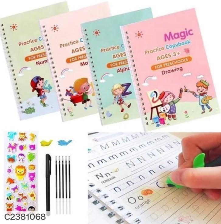 MiniBelly-Dev Sank Magic Practice Copybook 4 for Kids, reusable handwriting workbook, pack of 2, colorful print pages for practice.