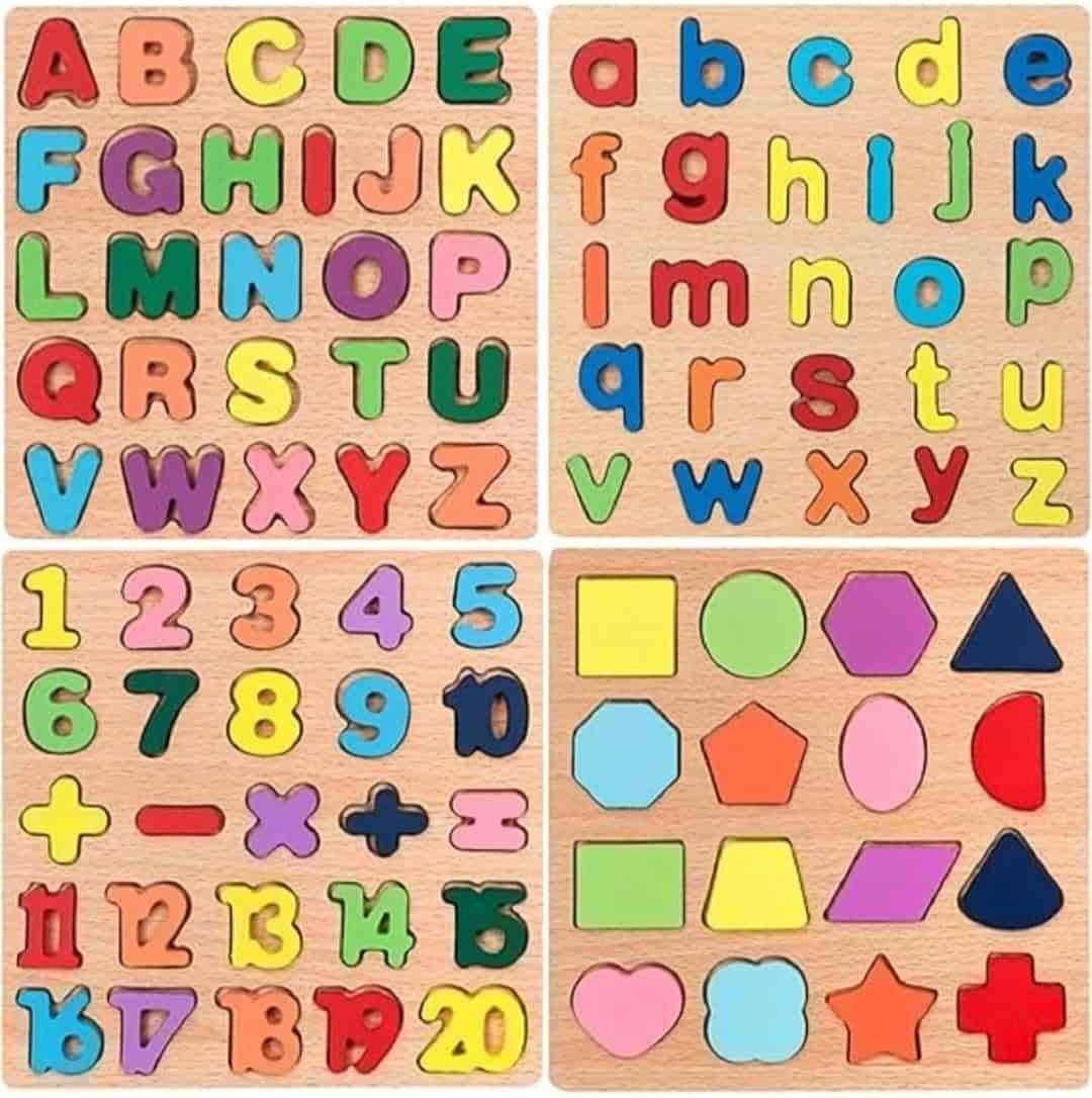 Colorful 4 in 1 wooden puzzle by minibelly-dev featuring interlocking pieces and educational design for kids.