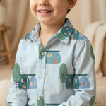MiniBelly Full Shirt Cute scandi style houses and trees illustration pattern 100% Cotton - minibelly