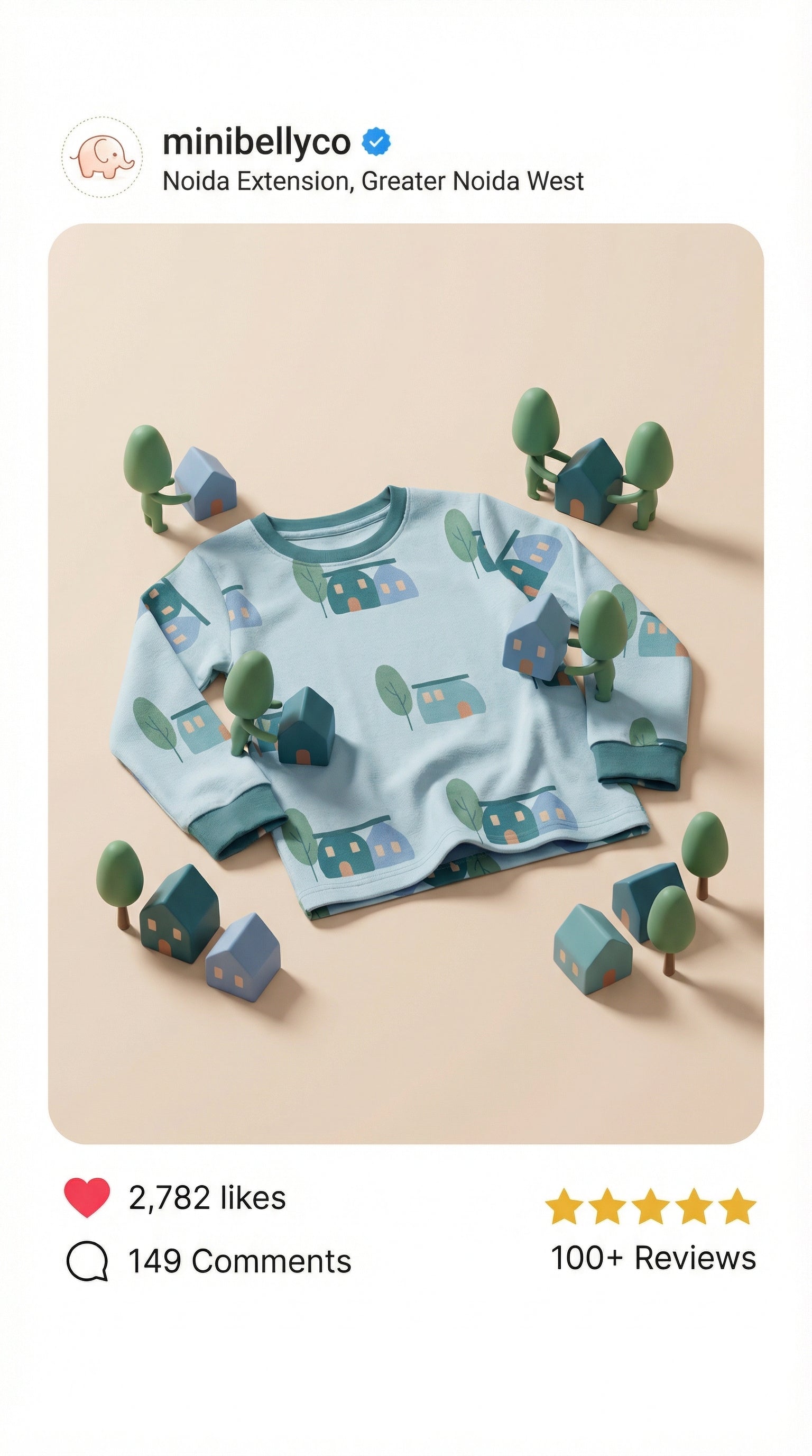 MiniBelly Full Shirt Cute scandi style houses and trees illustration pattern 100% Cotton - minibelly