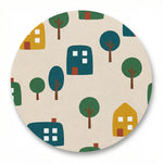 MiniBelly Full Shirt Minimalist Scandinavian village pattern with stylized houses and trees 100% Cotton - minibelly