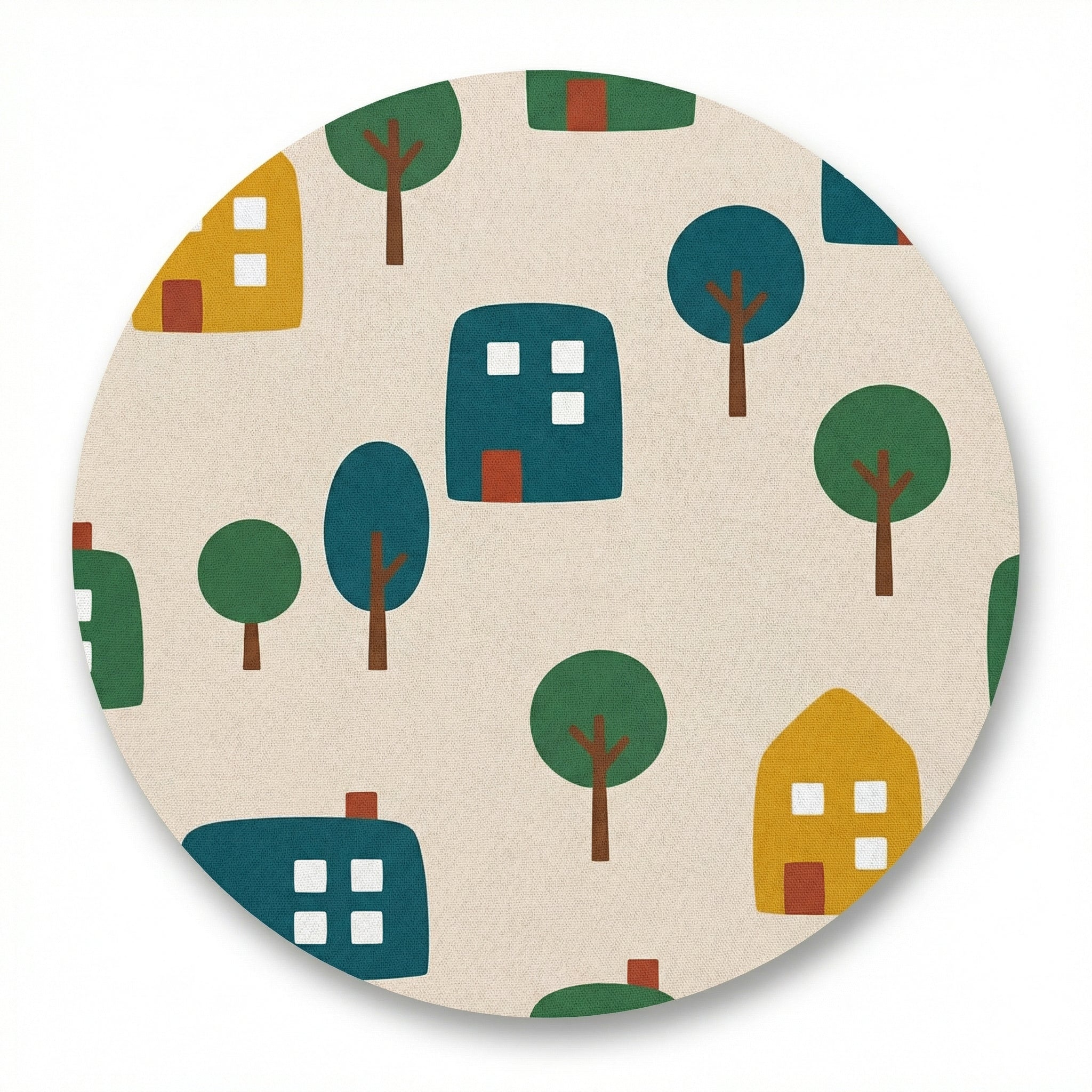 MiniBelly Full Shirt Minimalist Scandinavian village pattern with stylized houses and trees 100% Cotton - minibelly