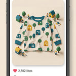 MiniBelly Full Shirt Minimalist Scandinavian village pattern with stylized houses and trees 100% Cotton - minibelly