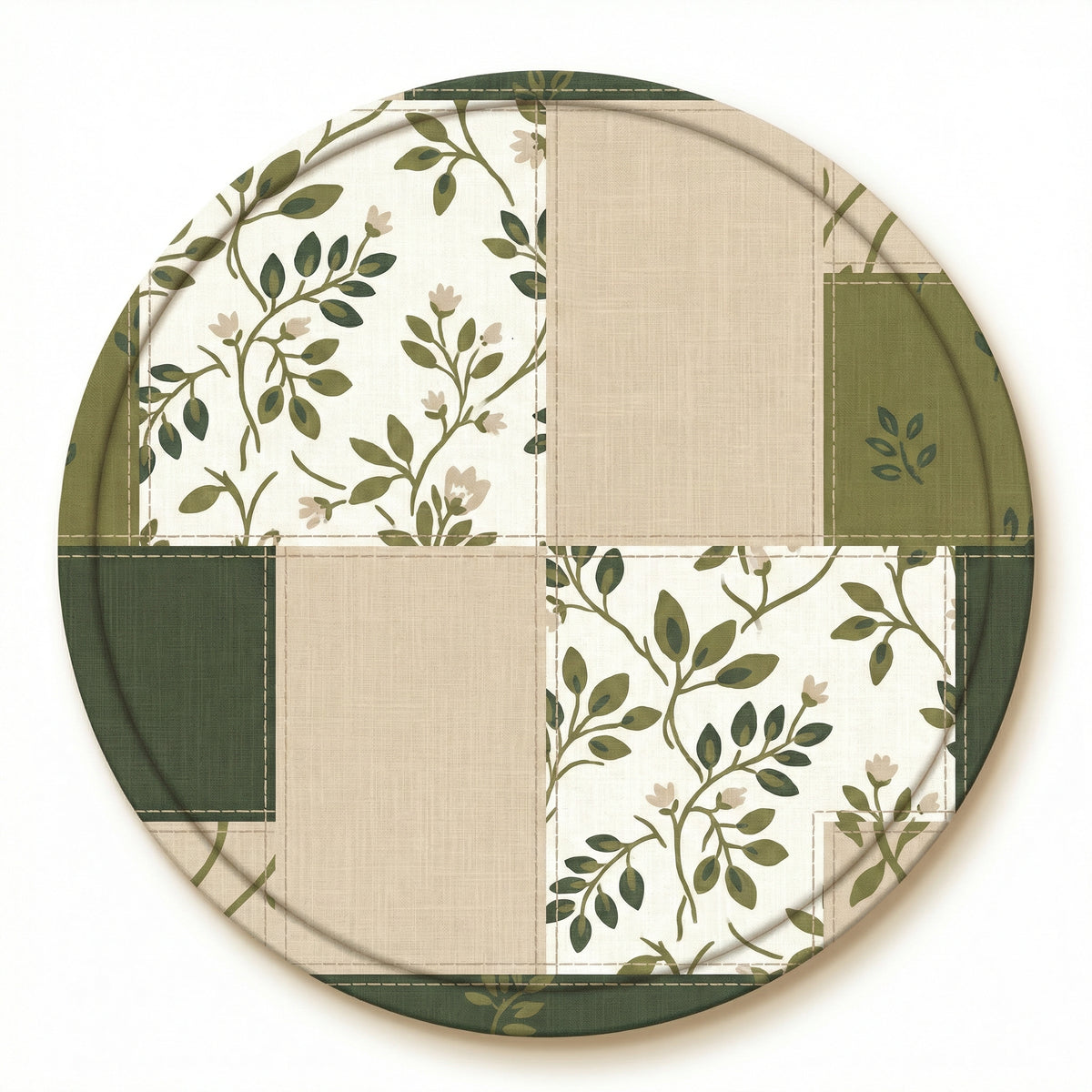 MiniBelly Full Shirt Green and beige botanical floral patchwork design with linen texture 100% Cotton - minibelly
