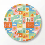 MiniBelly Full Shirt Geometric patchwork landscape with bridges, boats, and nature motifs 100% Cotton - minibelly