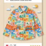 MiniBelly Full Shirt Geometric patchwork landscape with bridges, boats, and nature motifs 100% Cotton - minibelly