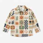 MiniBelly Full Shirt Abstract boho patchwork with rainbows, flowers, and checkerboard tiles 100% Cotton - minibelly