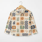 MiniBelly Full Shirt Abstract boho patchwork with rainbows, flowers, and checkerboard tiles 100% Cotton - minibelly