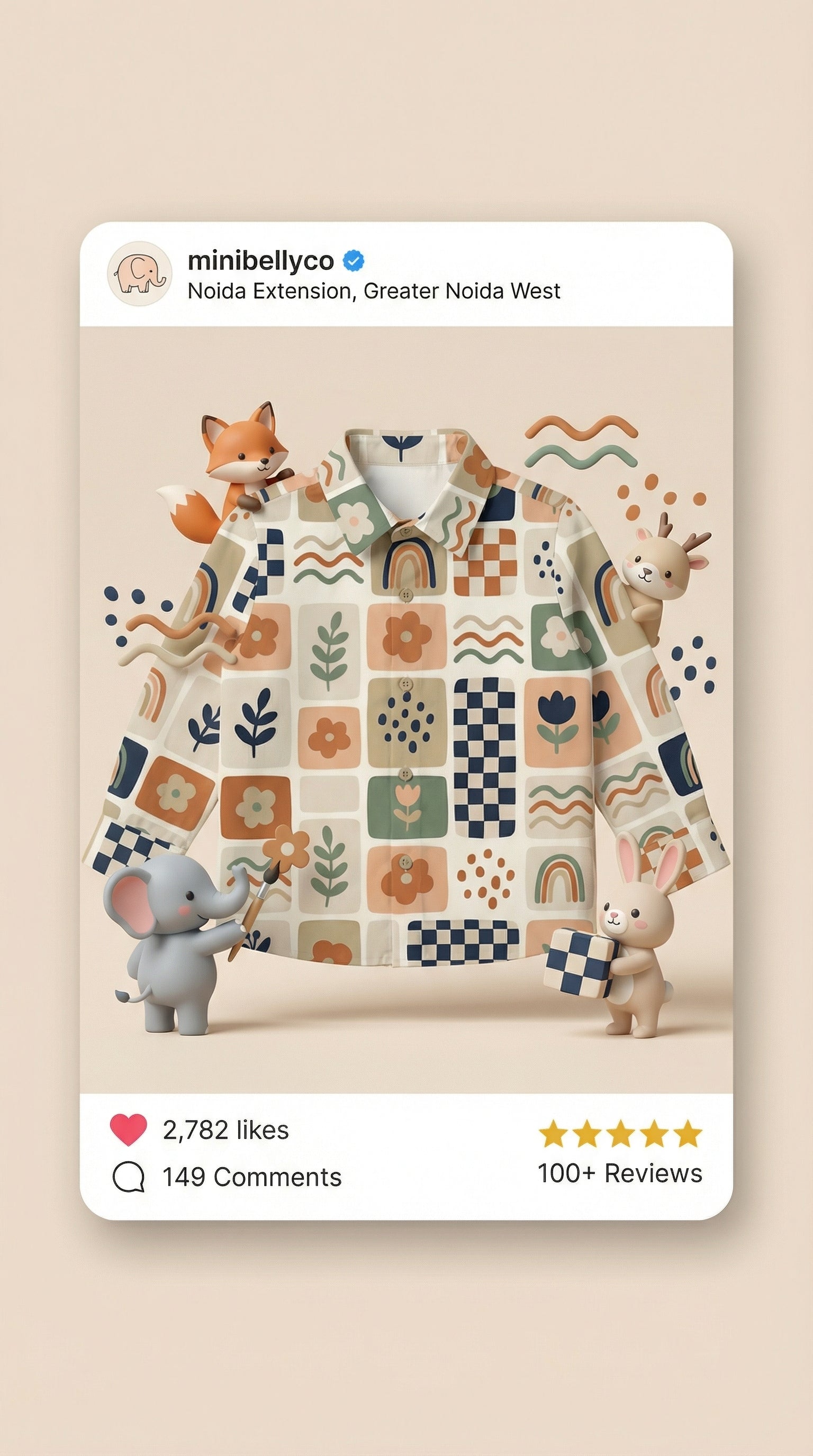 MiniBelly Full Shirt Abstract boho patchwork with rainbows, flowers, and checkerboard tiles 100% Cotton - minibelly