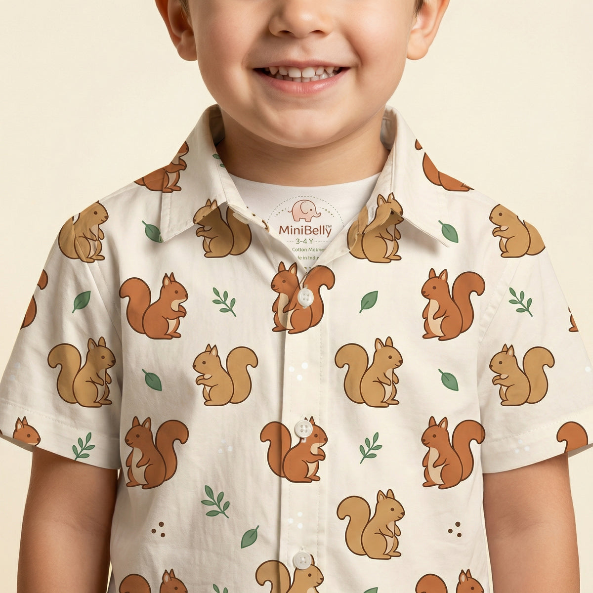 MiniBelly Half Shirt Pant Co-ord Set Cute cartoon squirrels and foliage seamless pattern 100% Cotton - minibelly