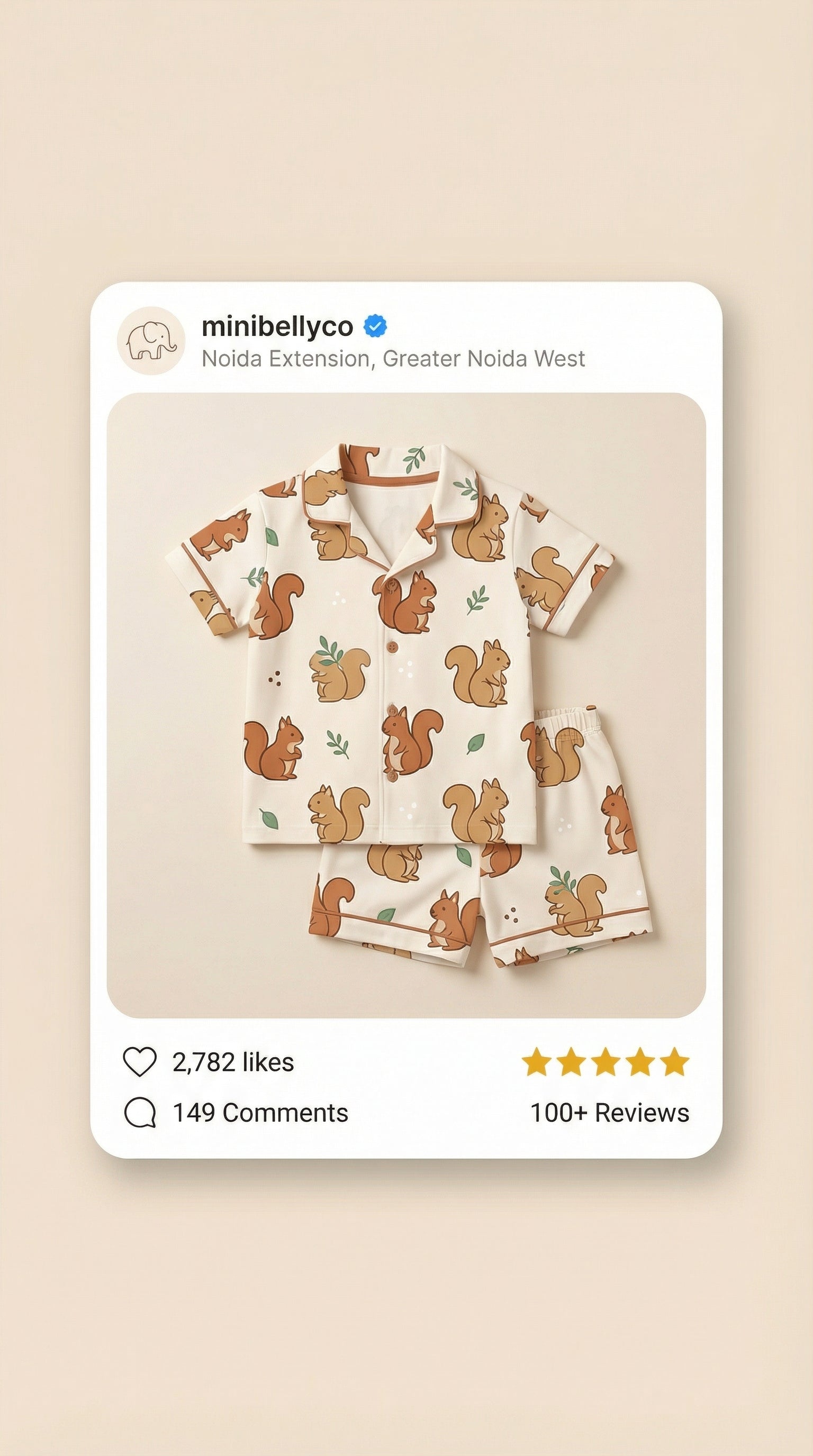MiniBelly Half Shirt Pant Co-ord Set Cute cartoon squirrels and foliage seamless pattern 100% Cotton - minibelly