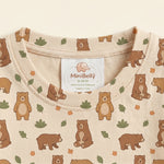 MiniBelly kids' co-ord set with half shirt and pants featuring cute brown bears and green leaves on light fabric for ages 0-12 months