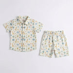 MiniBelly Half Shirt Pant Co-ord Set Cute cartoon giraffes and elephants with balloons and trees nursery print 100% Cotton - minibelly
