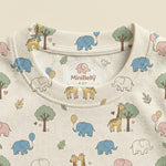 MiniBelly Half Shirt Pant Co-ord Set Cute cartoon giraffes and elephants with balloons and trees nursery print 100% Cotton - minibelly