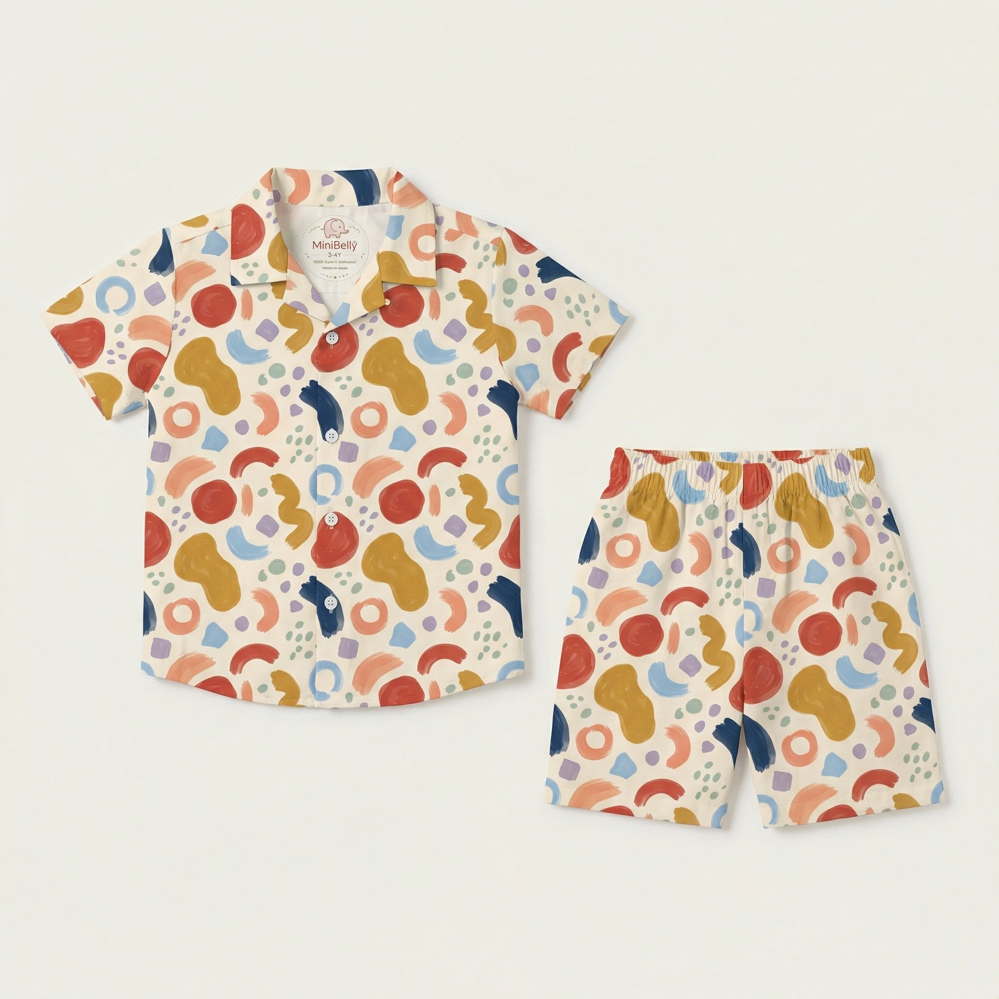 MiniBelly Half Shirt Pant Co-ord Set Playful abstract painterly shapes with colorful brushstrokes and dots 100% Cotton - minibelly