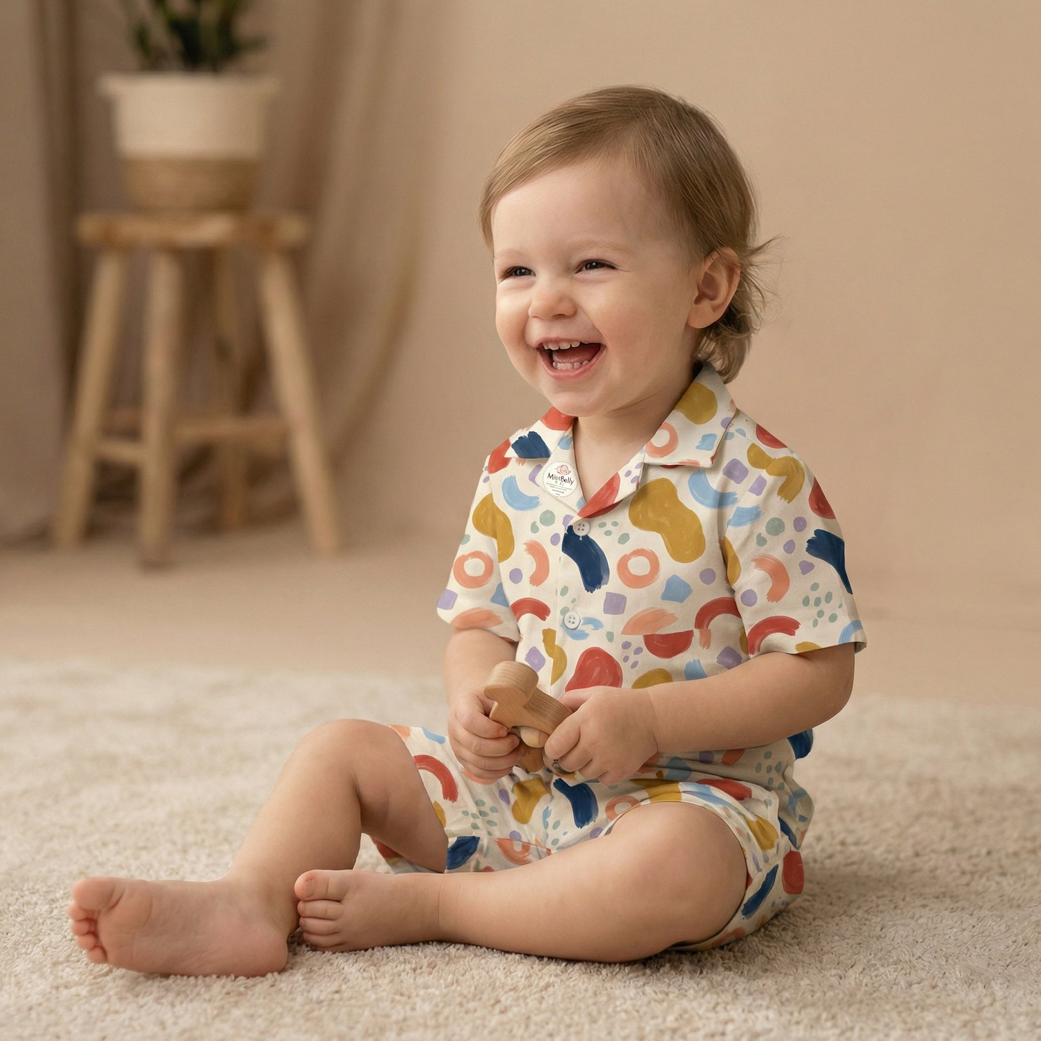 MiniBelly Half Shirt Pant Co-ord Set Playful abstract painterly shapes with colorful brushstrokes and dots 100% Cotton - minibelly