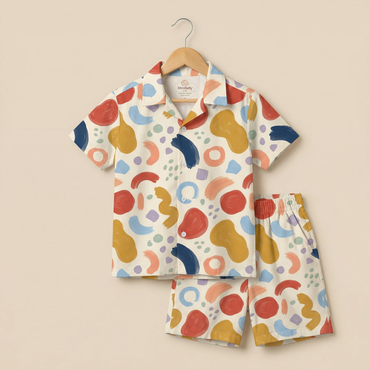 MiniBelly Half Shirt Pant Co-ord Set Playful abstract painterly shapes with colorful brushstrokes and dots 100% Cotton - minibelly