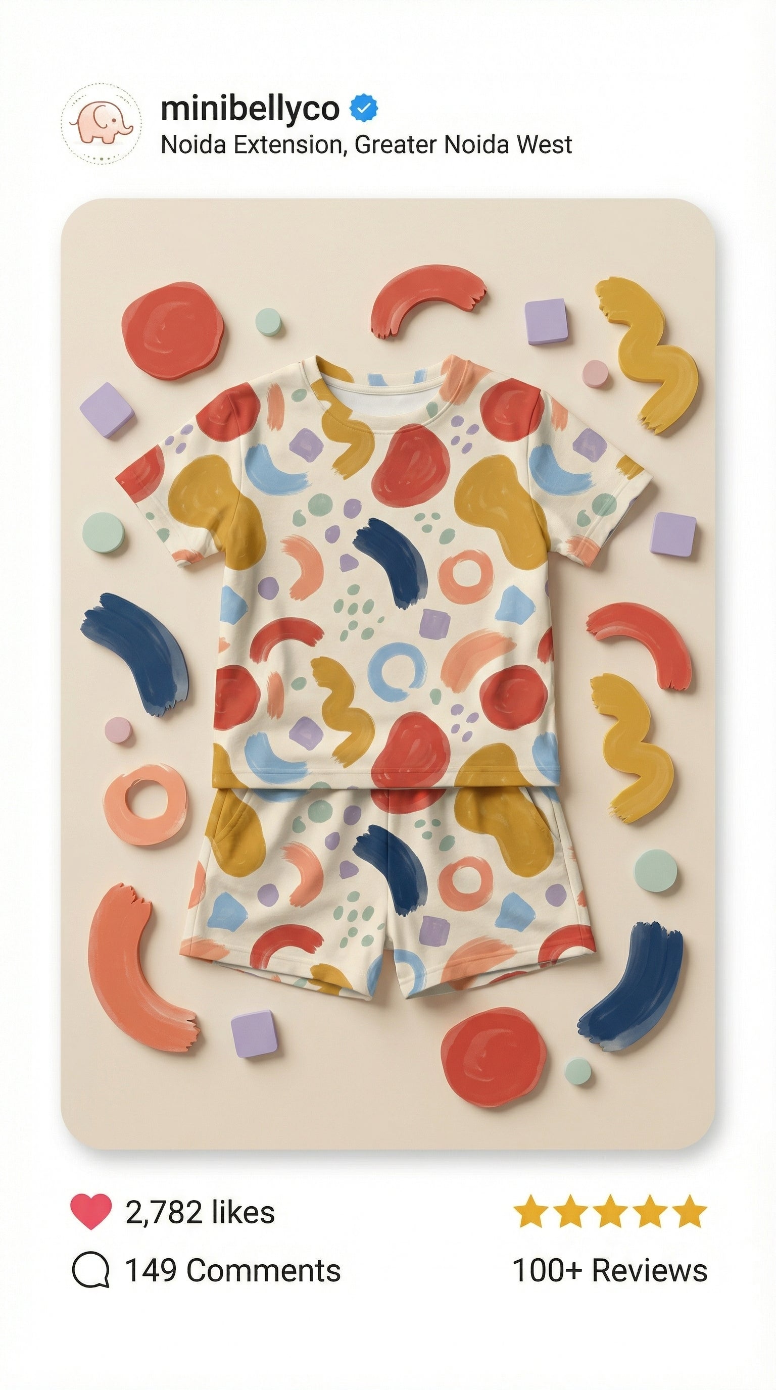 MiniBelly Half Shirt Pant Co-ord Set Playful abstract painterly shapes with colorful brushstrokes and dots 100% Cotton - minibelly