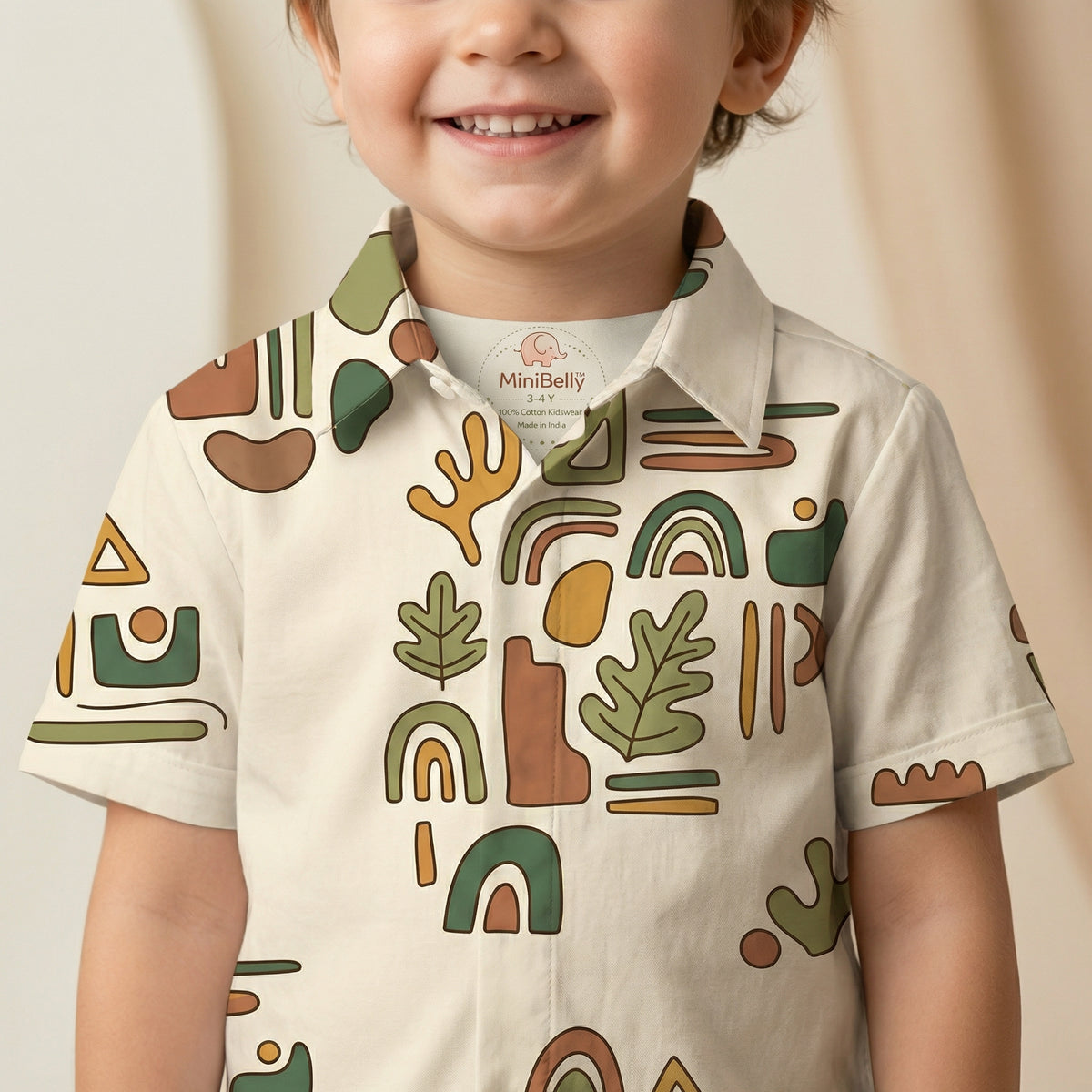 MiniBelly Half Shirt Pant Co-ord Set Abstract boho composition with organic shapes, leaves, and rainbows in earth tones 100% Cotton - minibelly