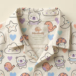 MiniBelly Half Shirt Pant Co-ord Set Kawaii cartoon doodles with bears, clouds, ghosts, and celestial elements 100% Cotton - minibelly