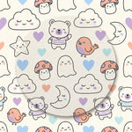 MiniBelly Half Shirt Pant Co-ord Set Kawaii cartoon doodles with bears, clouds, ghosts, and celestial elements 100% Cotton - minibelly