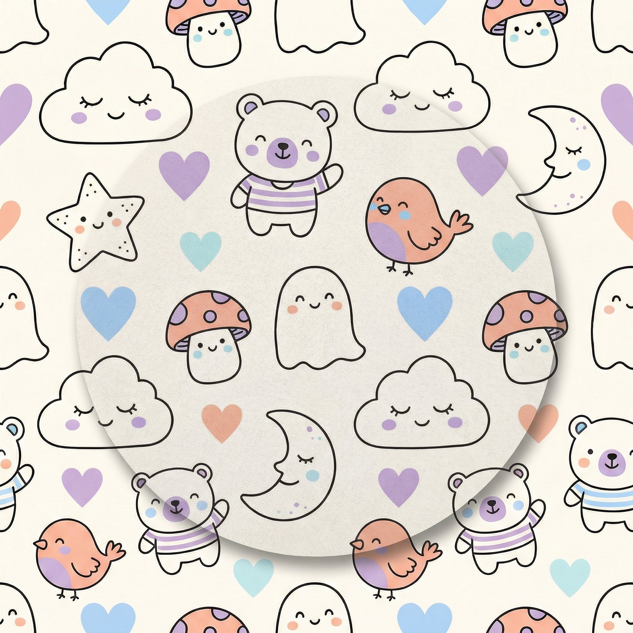 MiniBelly Half Shirt Pant Co-ord Set Kawaii cartoon doodles with bears, clouds, ghosts, and celestial elements 100% Cotton - minibelly