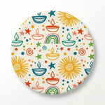 MiniBelly Half Shirt Pant Co-ord Set Colorful festive doodle pattern with suns, diyas, rainbows, and stars 100% Cotton - minibelly