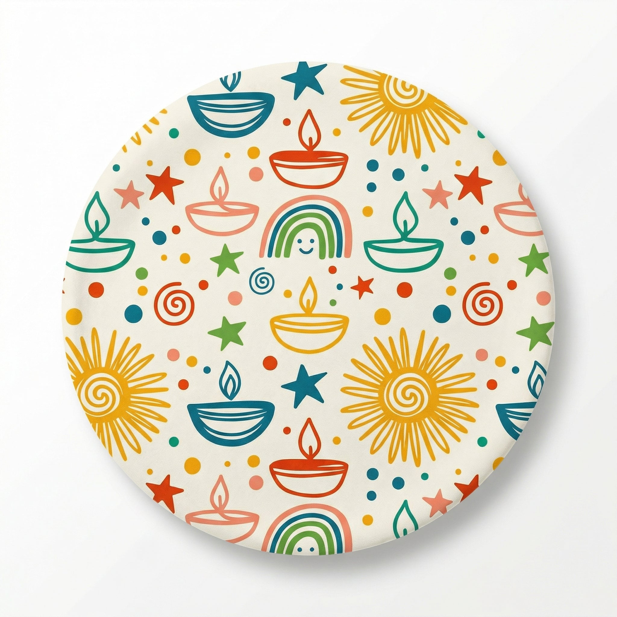 MiniBelly Half Shirt Pant Co-ord Set Colorful festive doodle pattern with suns, diyas, rainbows, and stars 100% Cotton - minibelly