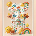 MiniBelly Half Shirt Pant Co-ord Set Colorful festive doodle pattern with suns, diyas, rainbows, and stars 100% Cotton - minibelly