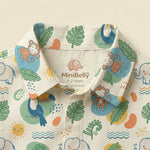 MiniBelly Half Shirt Pant Co-ord Set Cute cartoon jungle animals with tropical leaves and suns 100% Cotton - minibelly