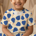 MiniBelly Half Shirt Pant Co-ord Set Stylized blue pears with coral leaves on cream background 100% Cotton - minibelly