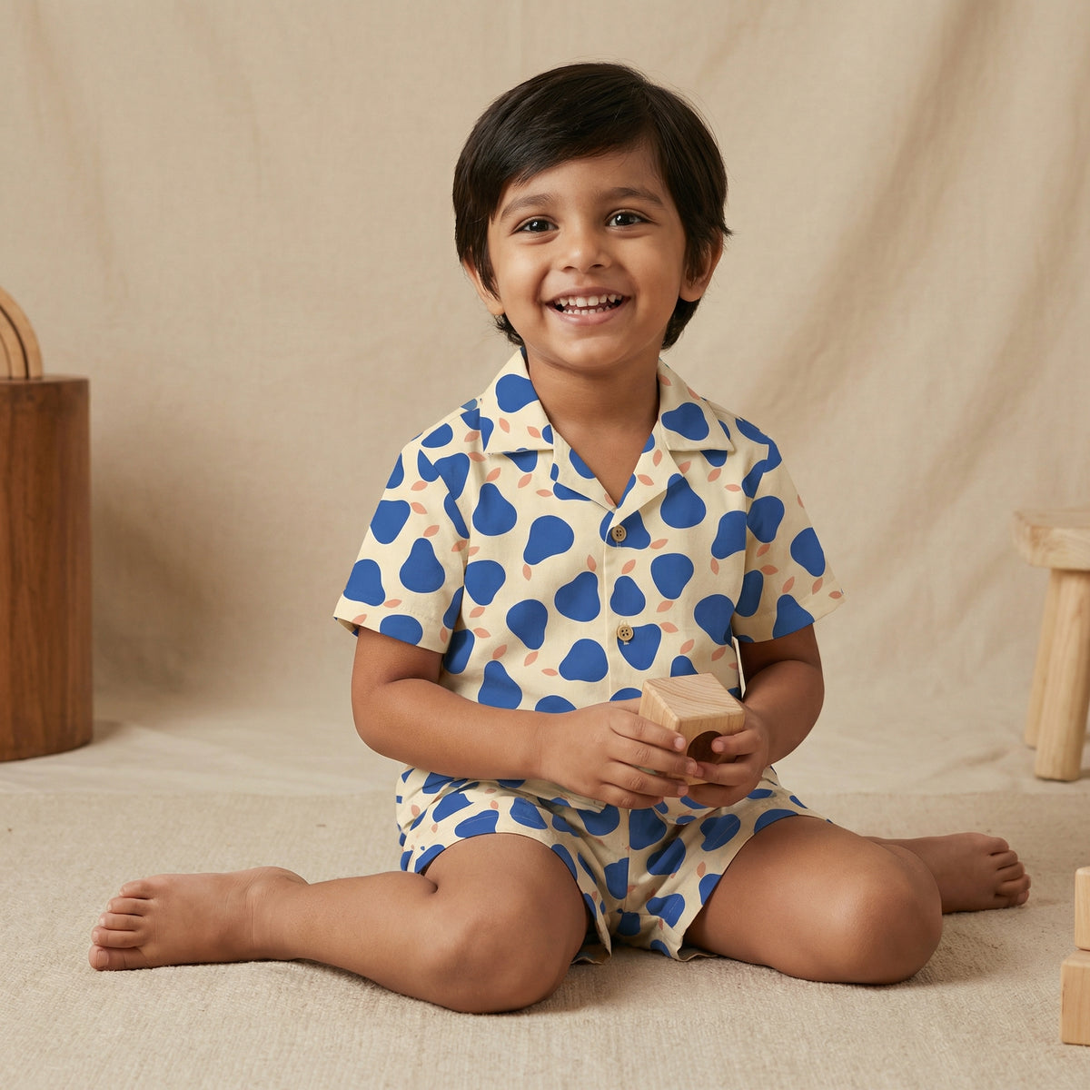 Blue Pear Cotton Half Shirt & Shorts Set - minibelly