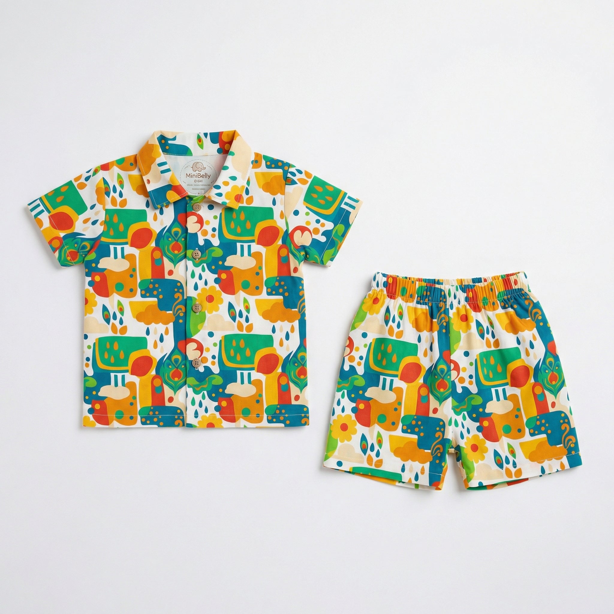 MiniBelly 100% Cotton Half Shirt Pants Set-No Itchy Tags-Soft Fabric-Premium Print-Solid-Cream-For Infants - minibelly