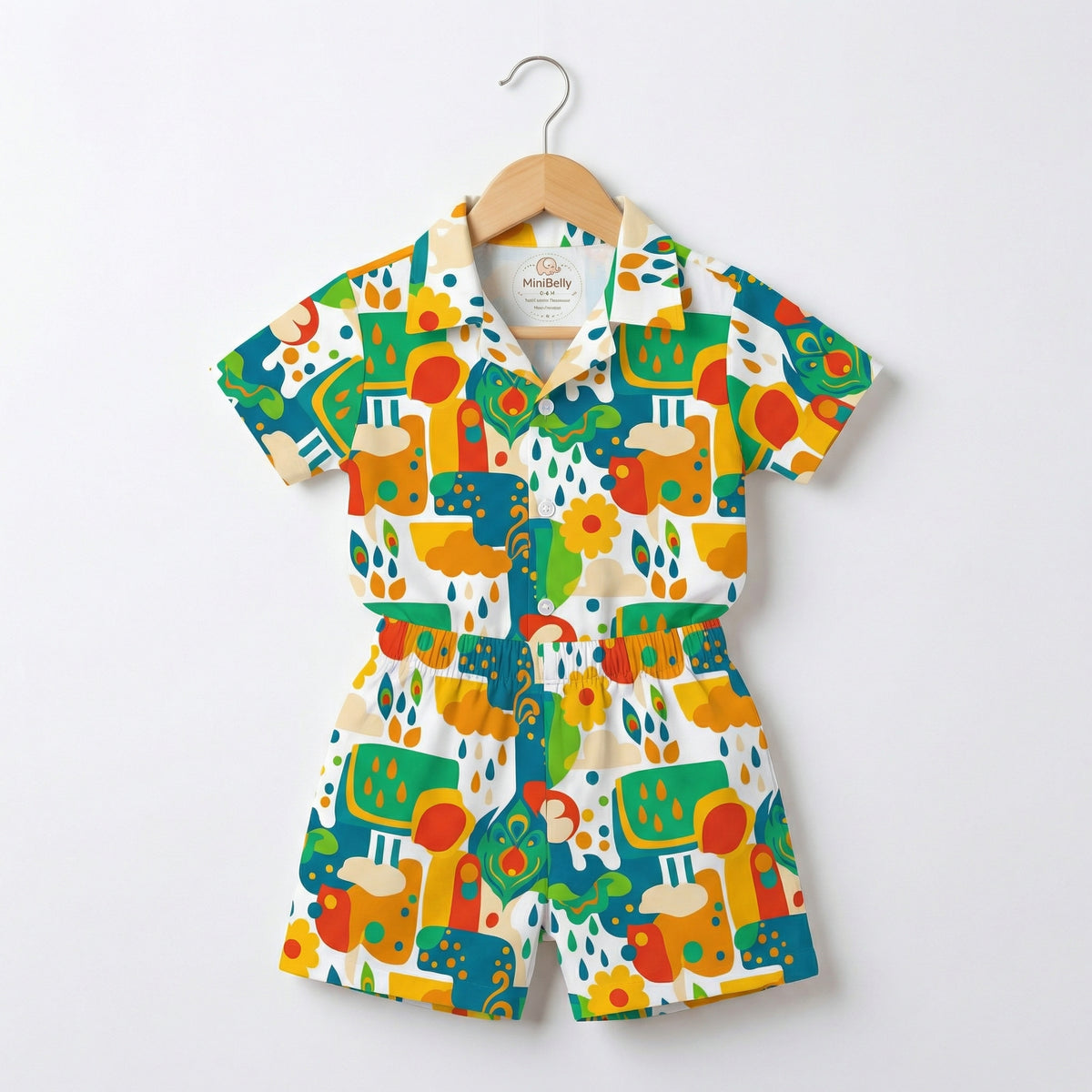 MiniBelly 100% Cotton Half Shirt Pants Set-No Itchy Tags-Soft Fabric-Premium Print-Solid-Cream-For Infants - minibelly