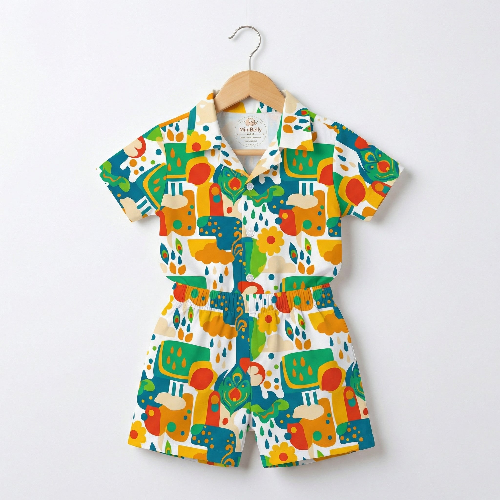 MiniBelly 100% Cotton Half Shirt Pants Set-No Itchy Tags-Soft Fabric-Premium Print-Solid-Cream-For Infants - minibelly