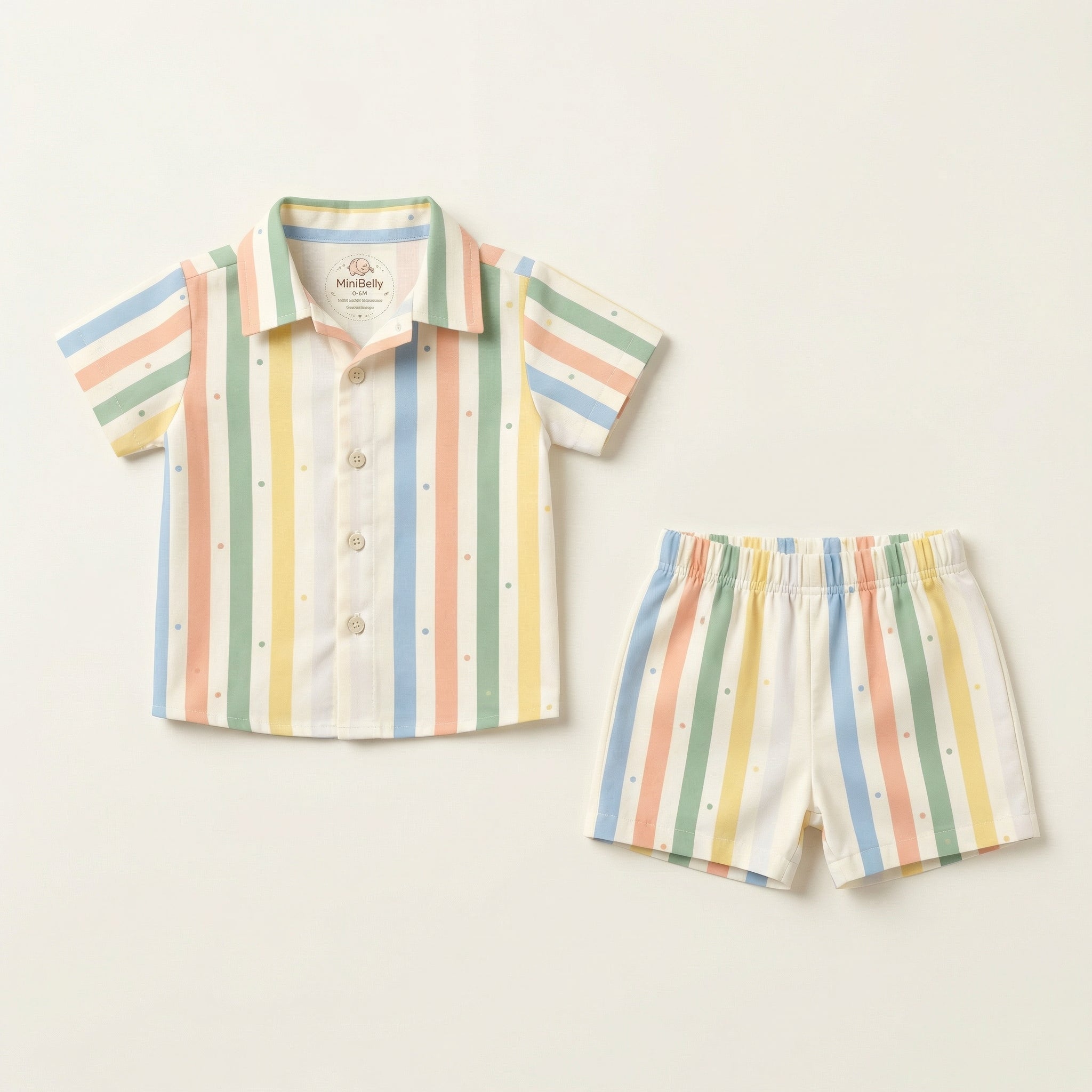 MiniBelly 100% Cotton Half Shirt Pants Set - 100% Cotton - Check Dobby 60*60  Soft Fabric-Premium Print-Solid-Cream-For Infants - minibelly