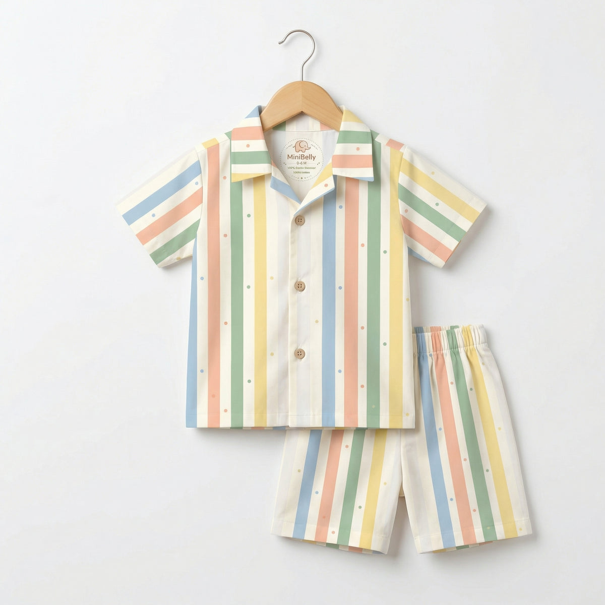 MiniBelly 100% Cotton Half Shirt Pants Set - 100% Cotton - Check Dobby 60*60  Soft Fabric-Premium Print-Solid-Cream-For Infants - minibelly