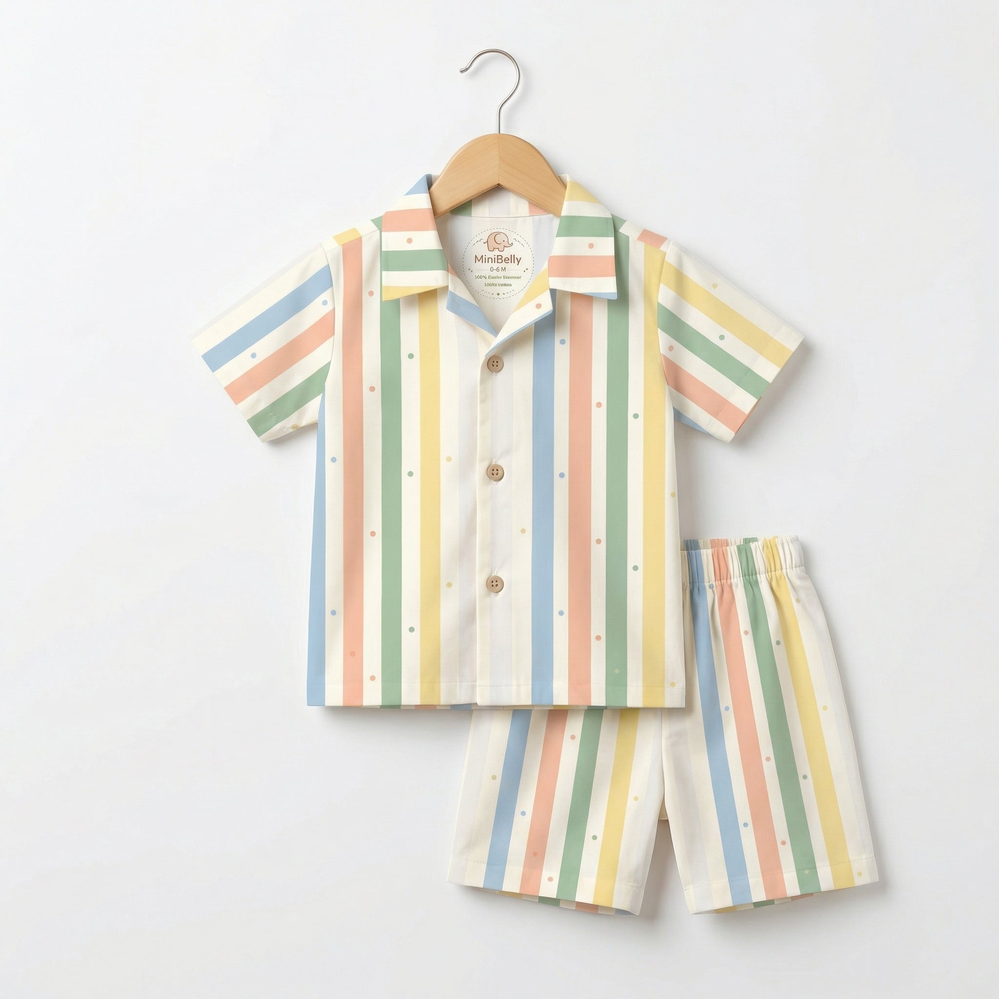 MiniBelly 100% Cotton Half Shirt Pants Set - 100% Cotton - Check Dobby 60*60  Soft Fabric-Premium Print-Solid-Cream-For Infants - minibelly