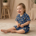 MiniBelly Half Shirt Pant Co-ord Set Cute astronaut giraffes, rockets, moons and planets space pattern 100% Cotton - minibelly