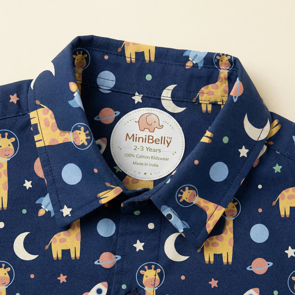 MiniBelly Half Shirt Pant Co-ord Set Cute astronaut giraffes, rockets, moons and planets space pattern 100% Cotton - minibelly