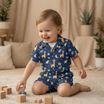 MiniBelly Half Shirt Pant Co-ord Set Cute astronaut giraffes, rockets, moons and planets space pattern 100% Cotton - minibelly