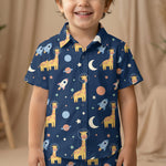 MiniBelly Half Shirt Pant Co-ord Set Cute astronaut giraffes, rockets, moons and planets space pattern 100% Cotton - minibelly