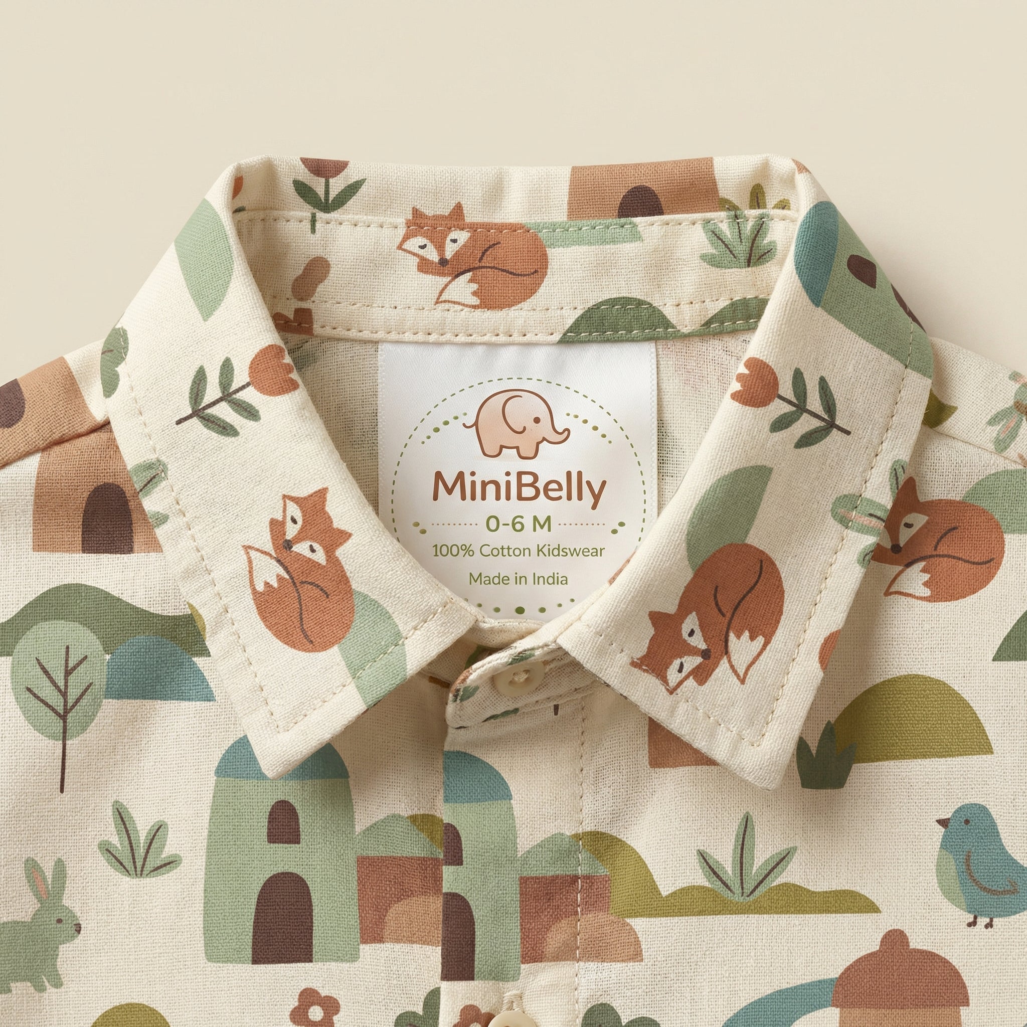 MiniBelly 100% Cotton Half Shirt Pants Set-No Itchy Tags-Soft Fabric-Premium Print-Solid-Cream-For Infants - minibelly