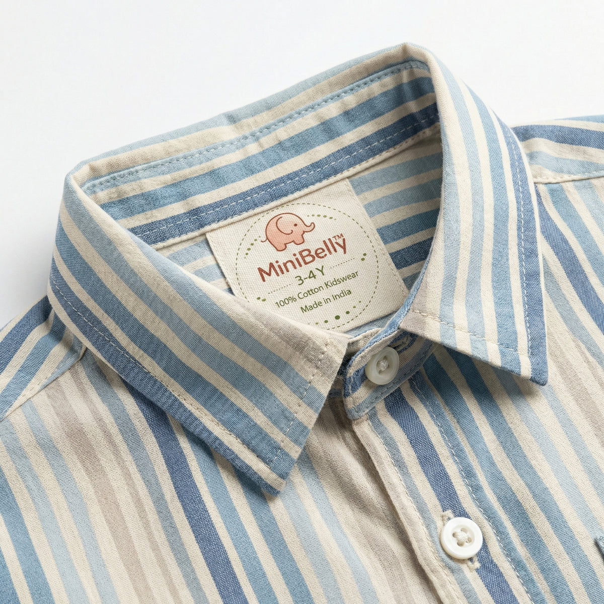 MiniBelly Half Shirt Pant Co-ord Set Vertical irregular watercolor stripes in blue and cream 100% Cotton - minibelly