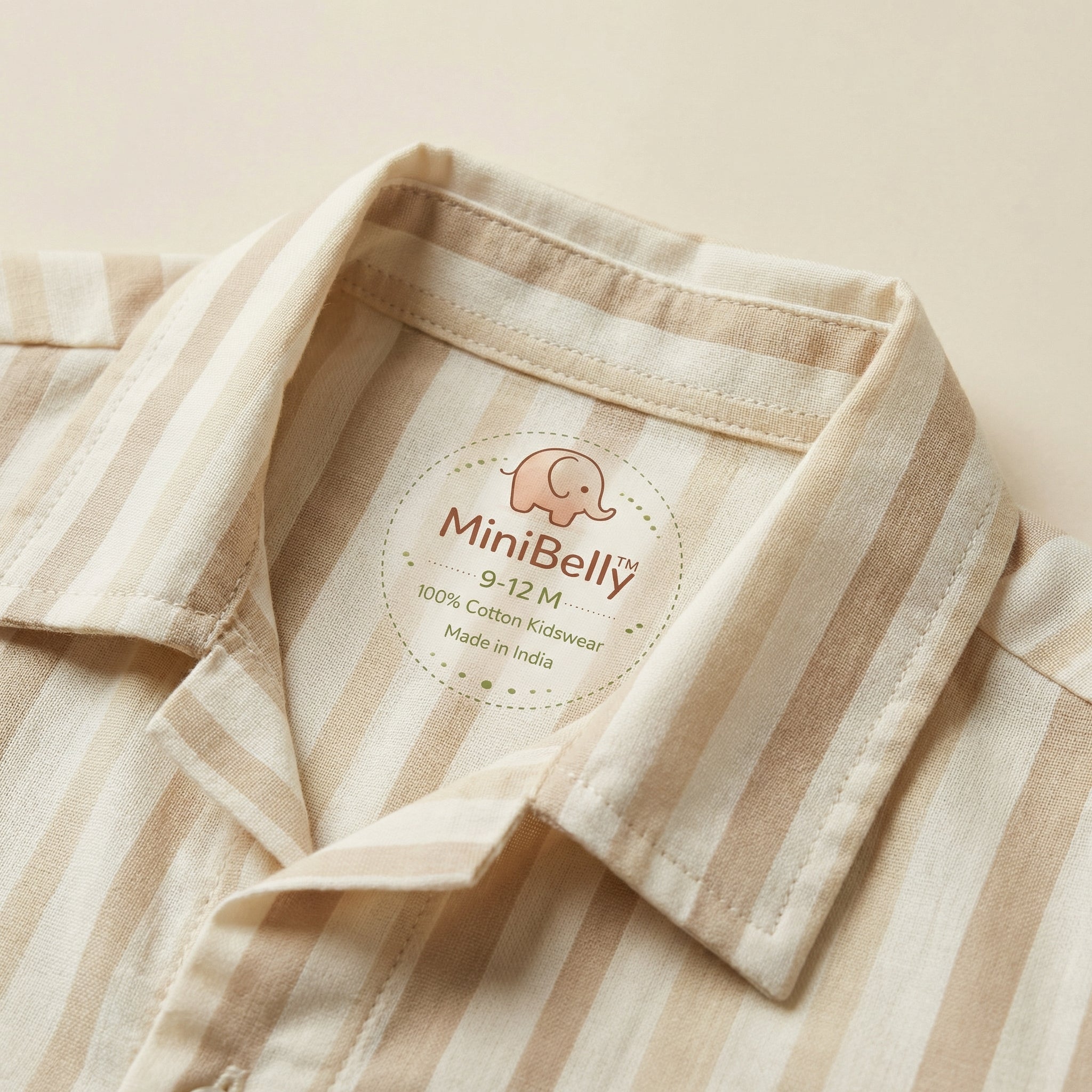 MiniBelly Half Shirt Pant Co-ord Set Vertical multi-width stripes in soft beige and cream tones 100% Cotton - minibelly