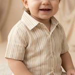 MiniBelly Half Shirt Pant Co-ord Set Vertical multi-width stripes in soft beige and cream tones 100% Cotton - minibelly