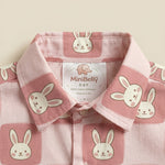 MiniBelly Half Shirt Pant Co-ord Set Cute cartoon bunnies on dusty pink rounded square tiles 100% Cotton - minibelly