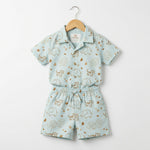 MiniBelly Half Shirt Pant Co-ord Set Cute line art safari animals including lions, tigers, and elephants 100% Cotton - minibelly