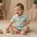 MiniBelly Half Shirt Pant Co-ord Set Cute line art safari animals including lions, tigers, and elephants 100% Cotton - minibelly